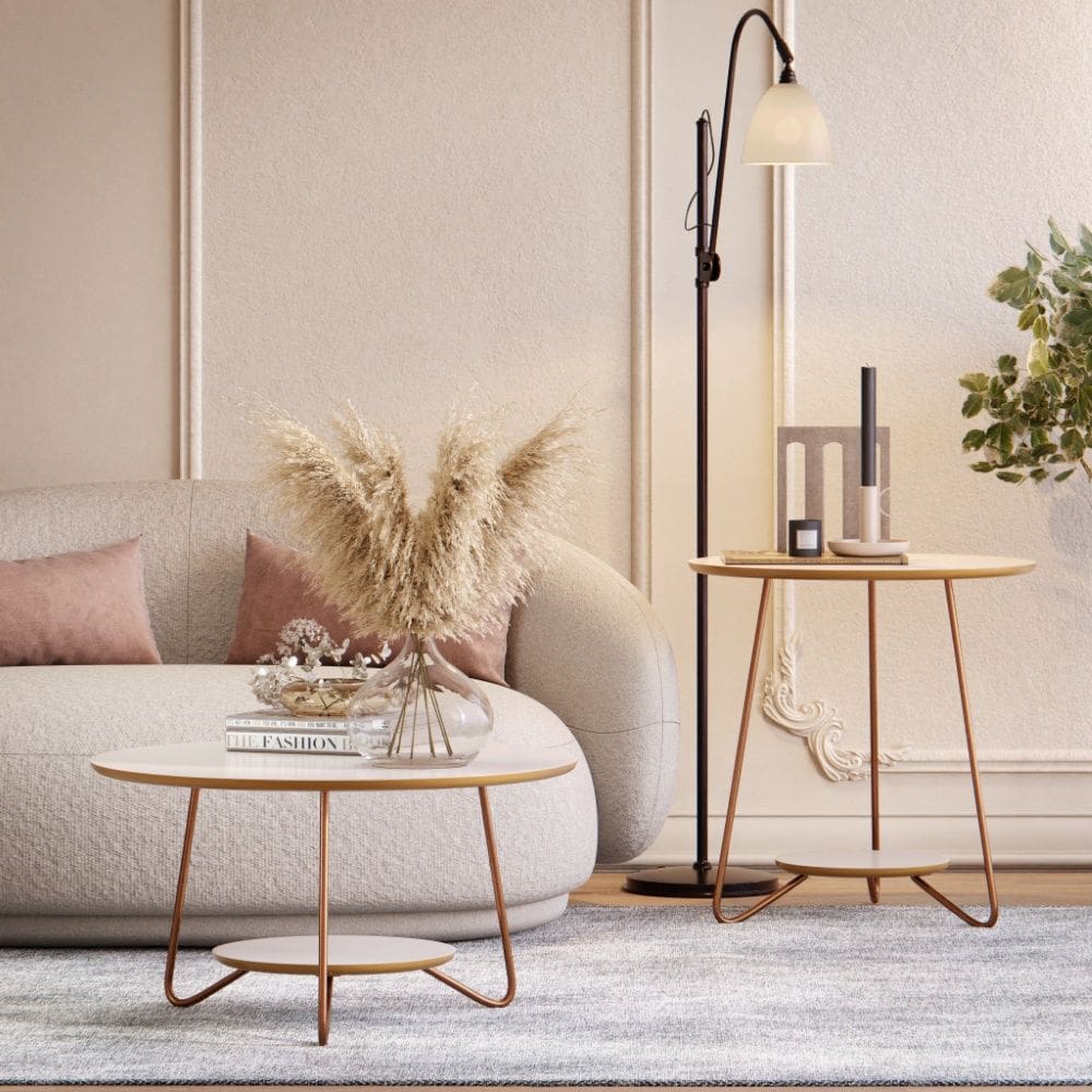 Conjunto Mesa de Centro e Apoio Liz 21755 Off White Freijó EJ Móveis