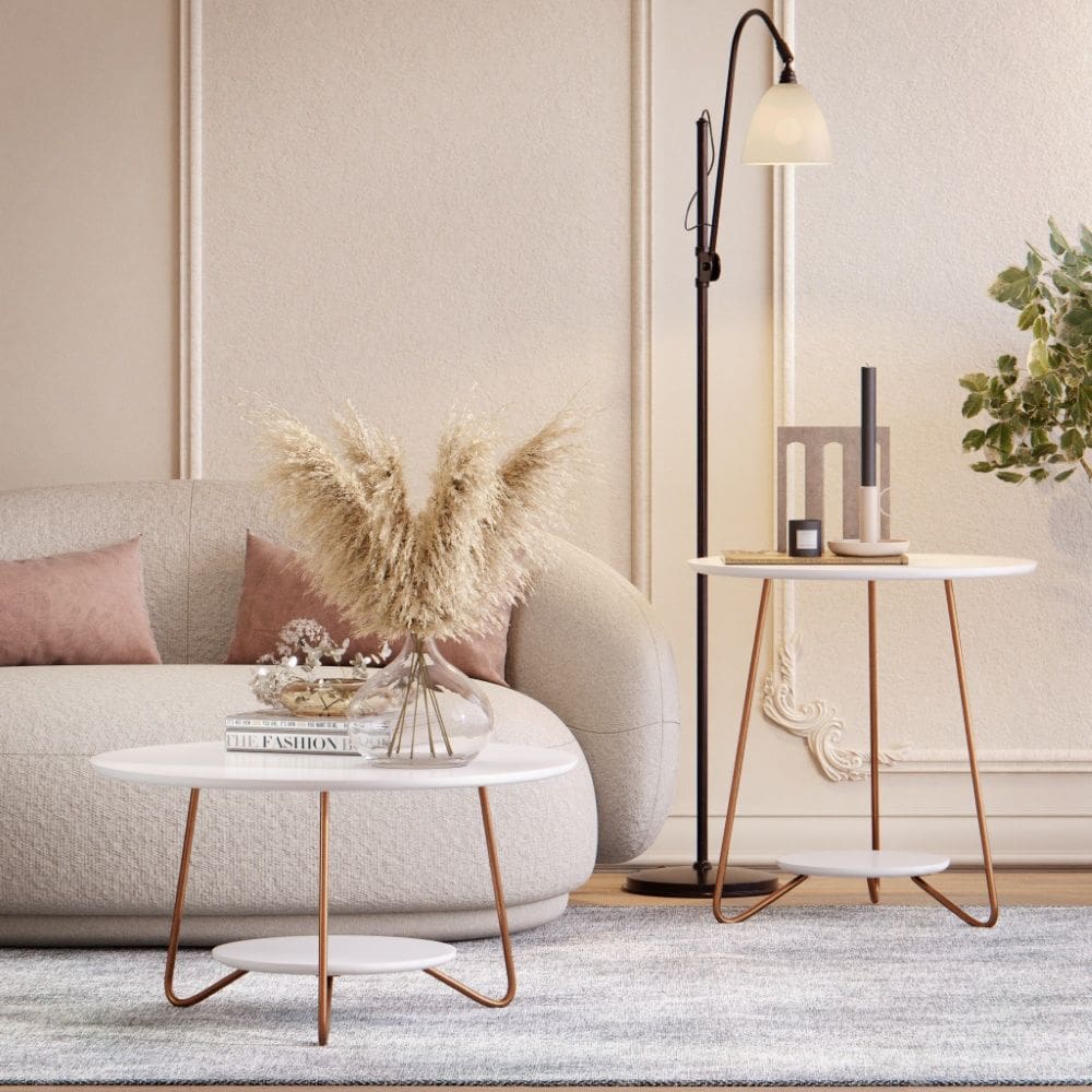 Conjunto Mesa de Centro e Apoio Liz 21700 Branco EJ Móveis