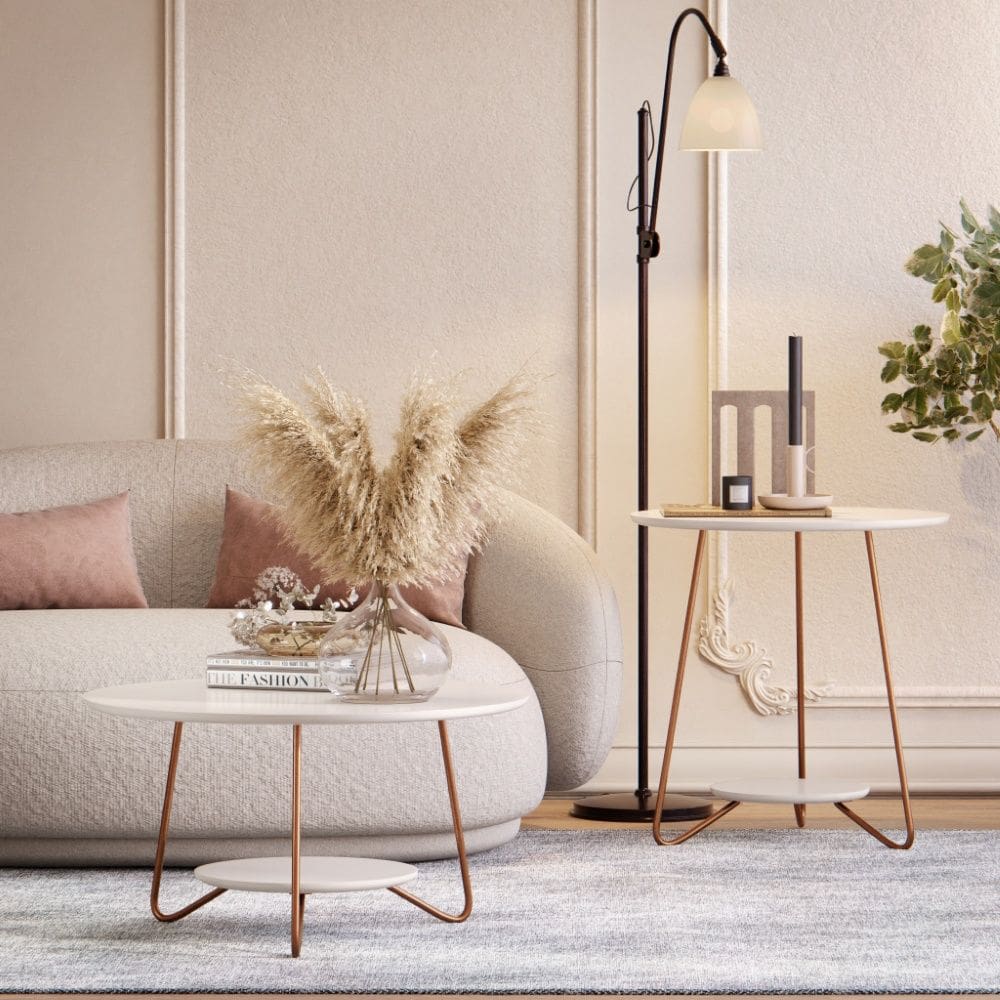 Conjunto Mesa de Centro e Apoio Liz 21715 Off White EJ Móveis