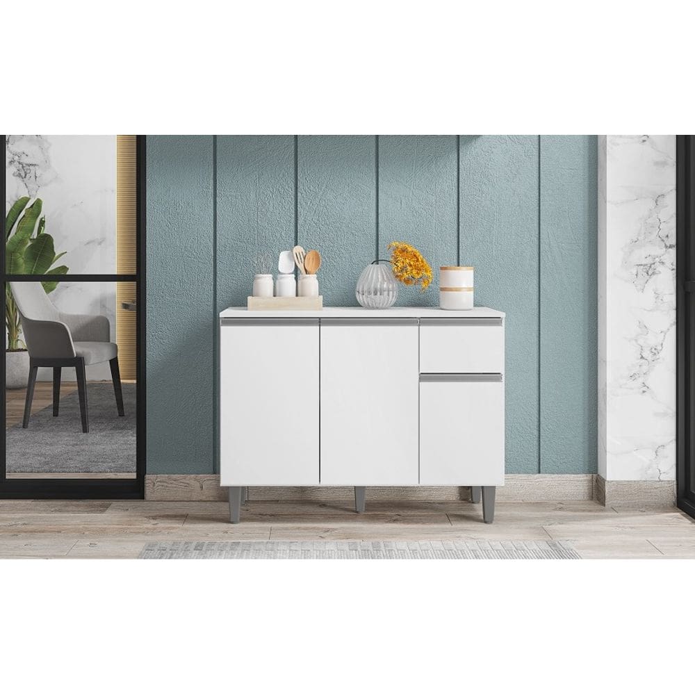 Armário Organizador Cozinha Vanessa Branco C/Tampo 3 Portas 1 Gaveta - AJL Móveis