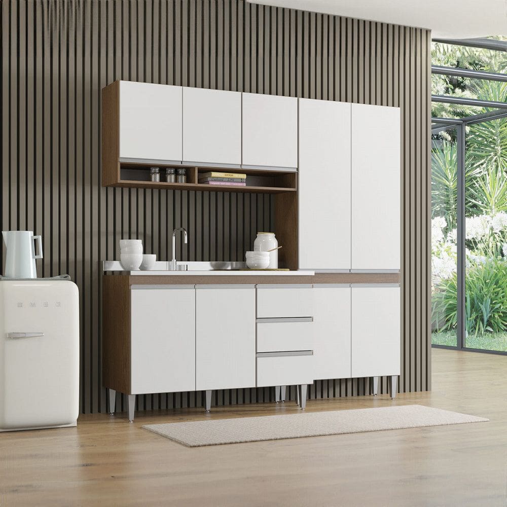 Cozinha Compacta 200cm com Balc?o para Pia Paneleiro Sabrina Menu M?veis