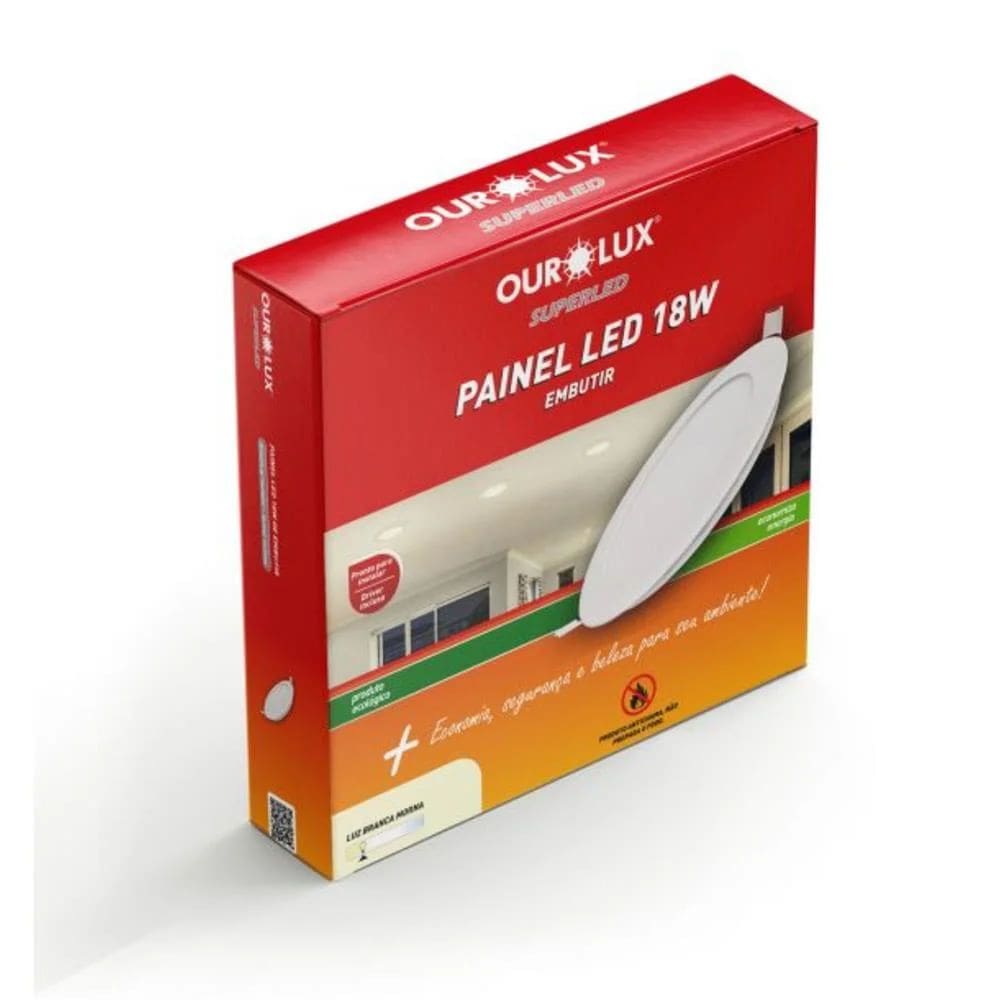 Painel Abs Led Embutir 18 Watts Bivolt 2700K Redondo - 02900 - OUROLUX