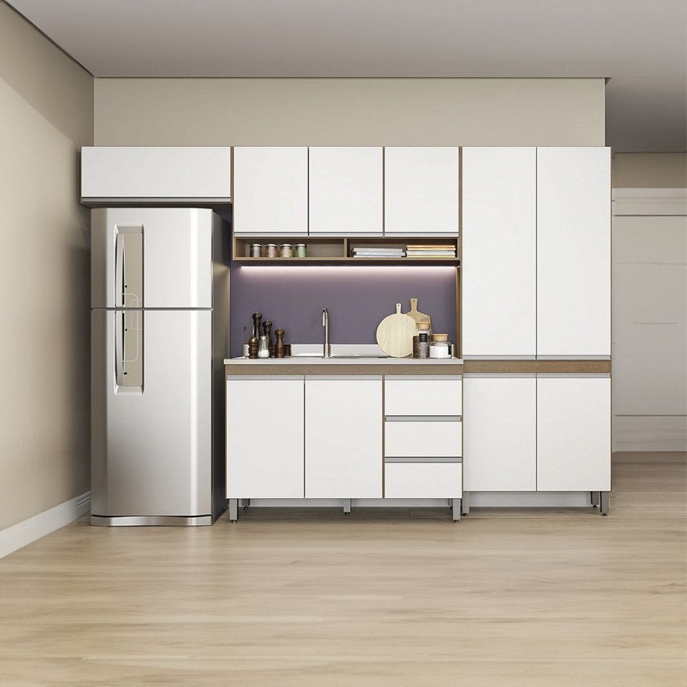 Cozinha Compacta Modulada com Paneleiro Balc?o Pia Sabrina 280x202Cm 4 Pe?as MDP Menu M?veis