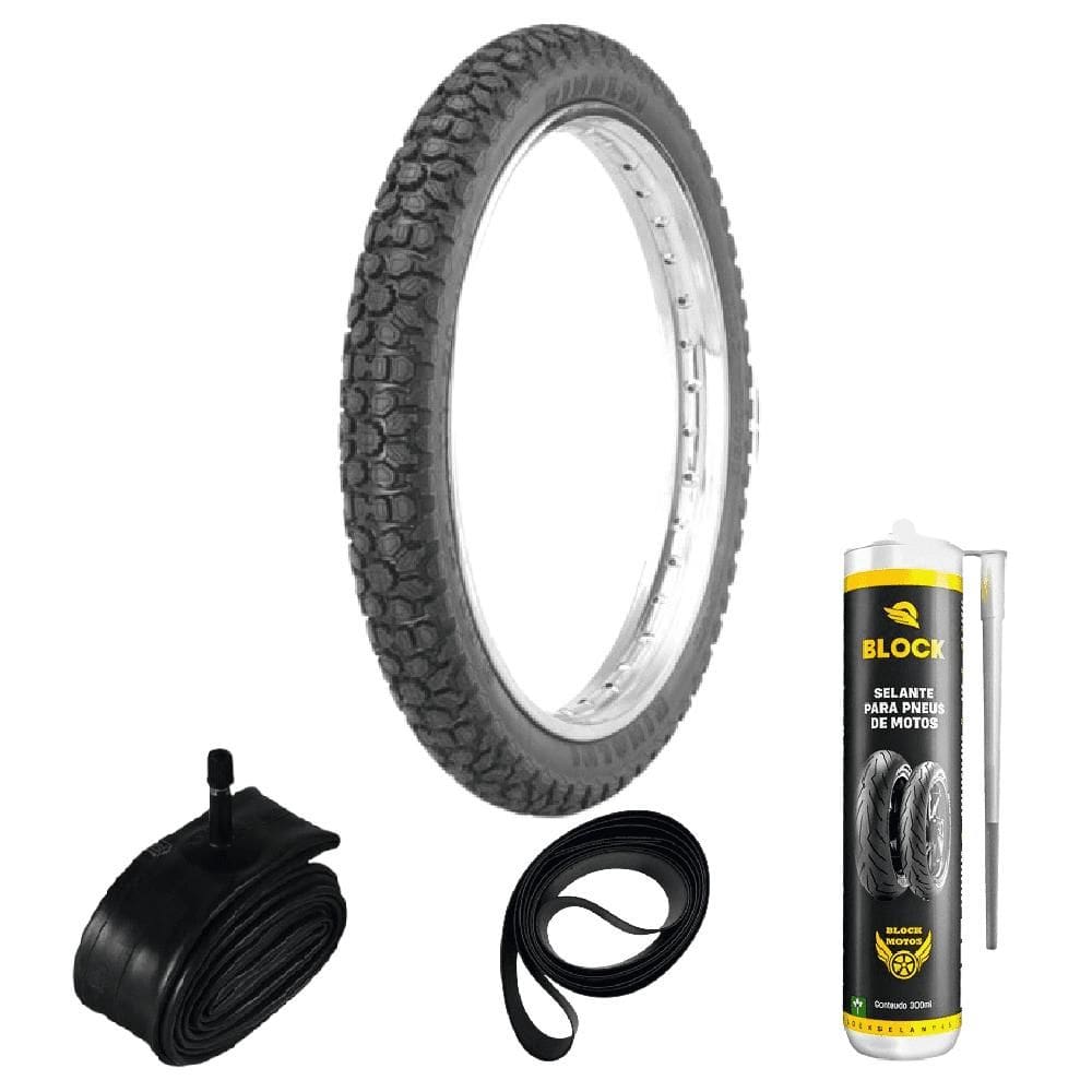 Pneu Bros 150 Xtz 150 Xre 190 Cb 400 90/90-19 52r Wh21 Rinaldi + Camara + Cinta + Selante