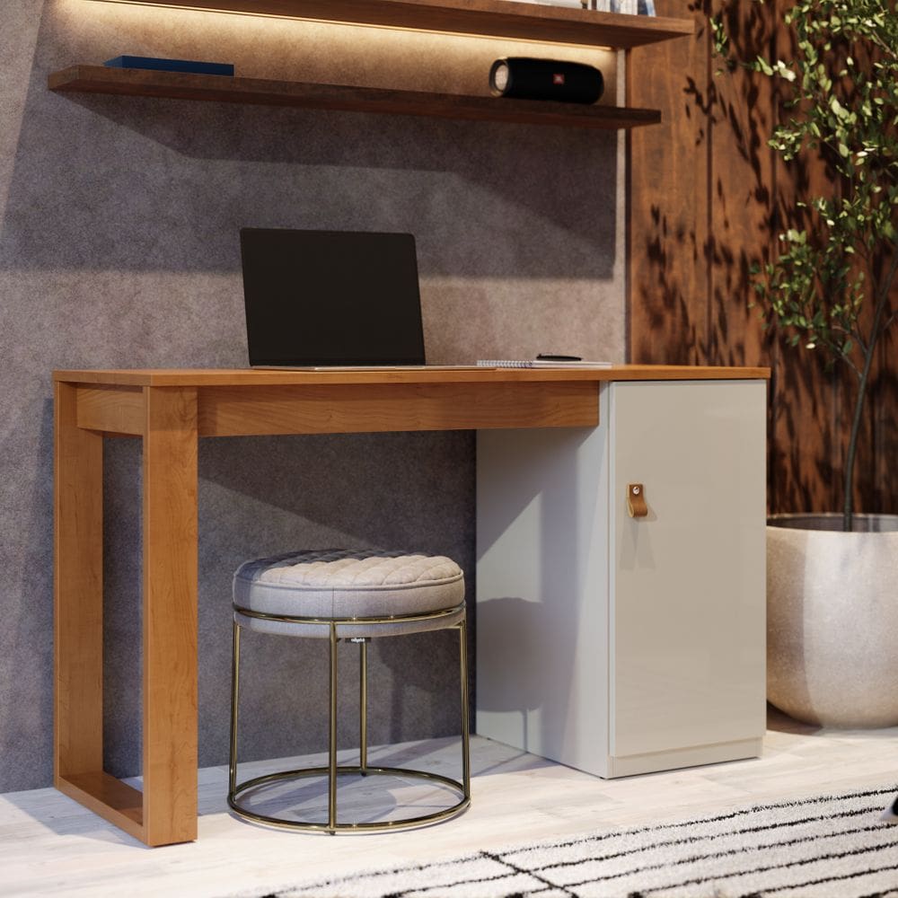 Mesa Escrivaninha Home Office Para Trabalho e Estudos Com Prateleira e Porta