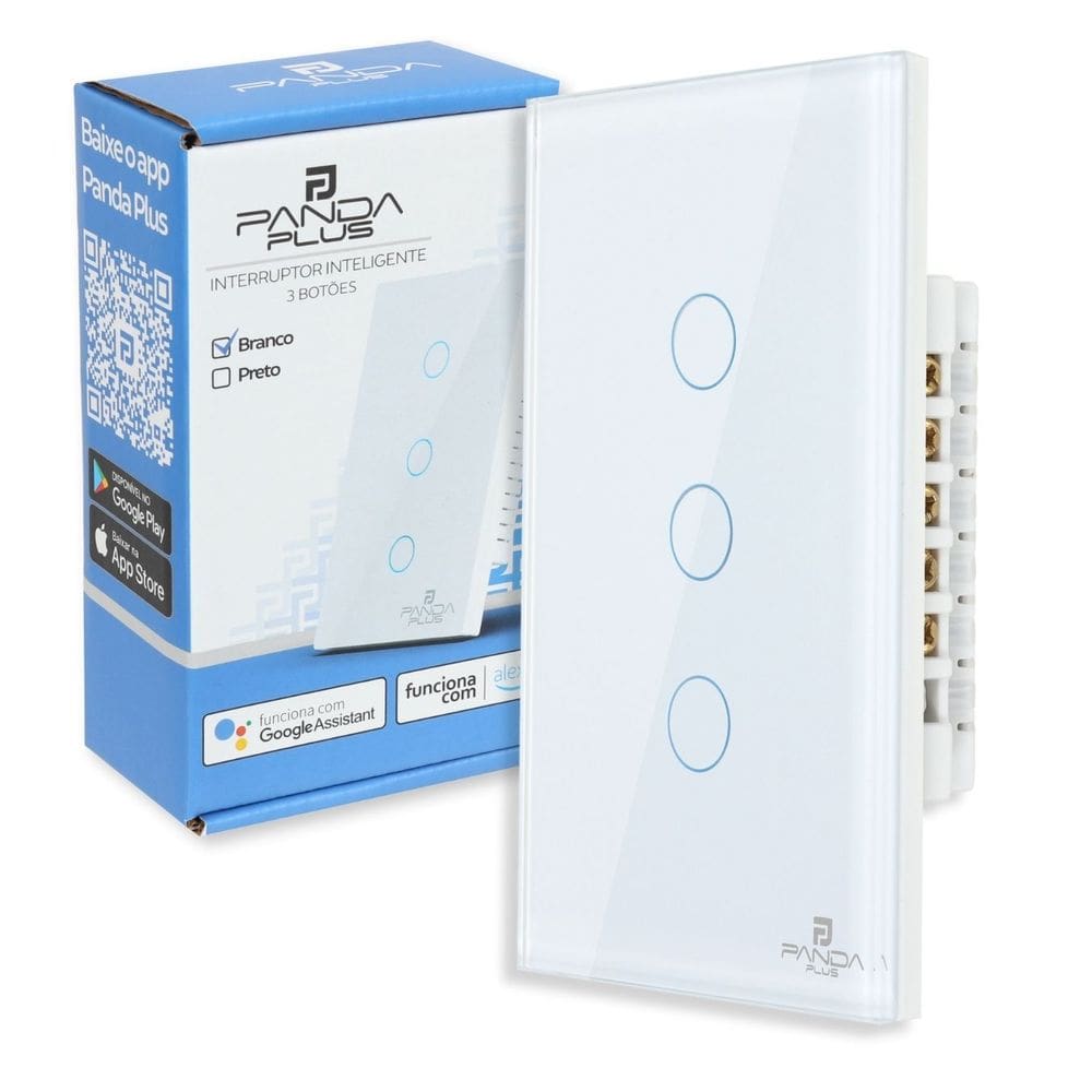 Interruptor Inteligente Touch 1,2,3 e 6 Botões 4x2 e 4x4 Alexa Google Wifi App Tuya Pandaplus Controle de Voz Bivolt