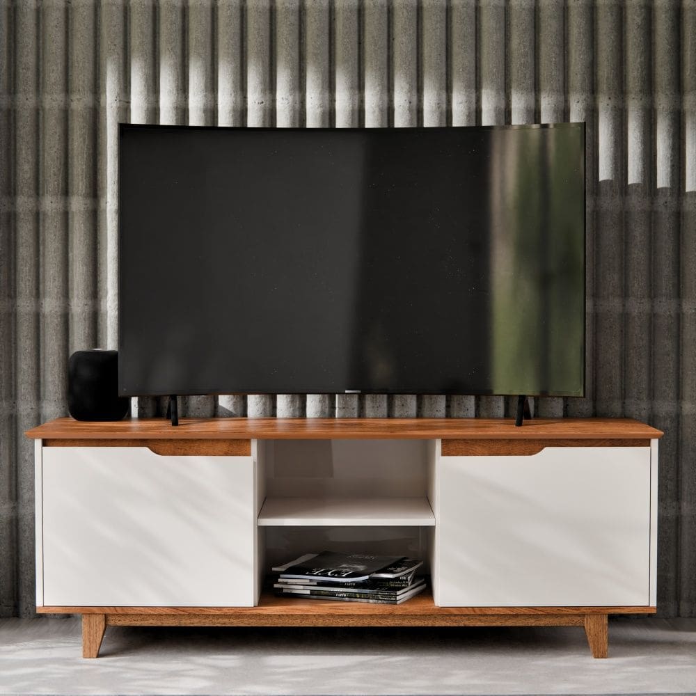 Rack Bancada Flow Para TV até 55 Polegadas Off White Freijó EJ Móveis