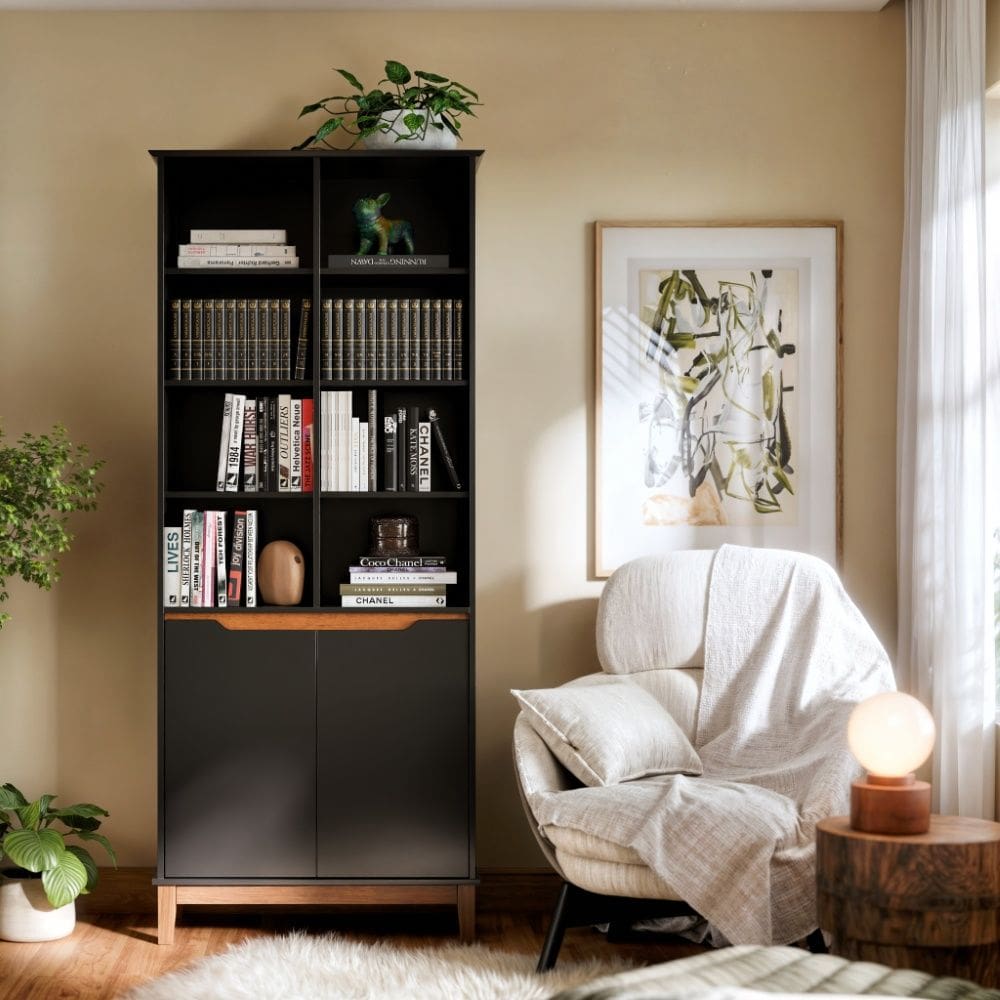 Estante Livreiro 2 Portas Flow Preto EJ Móveis
