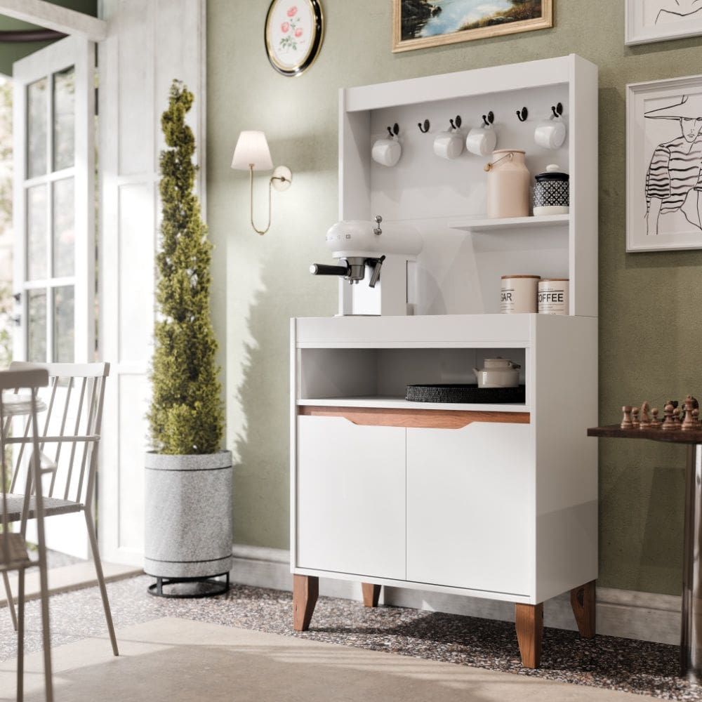 Aparador Buffet Cantinho do Café 2 Portas Flow Branco Freijó EJ Móveis