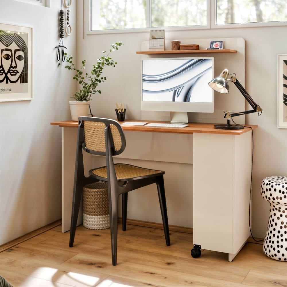 Mesa Escrivaninha Flexível em L ou Bancada 54355 Off White Freijó EJ Móveis