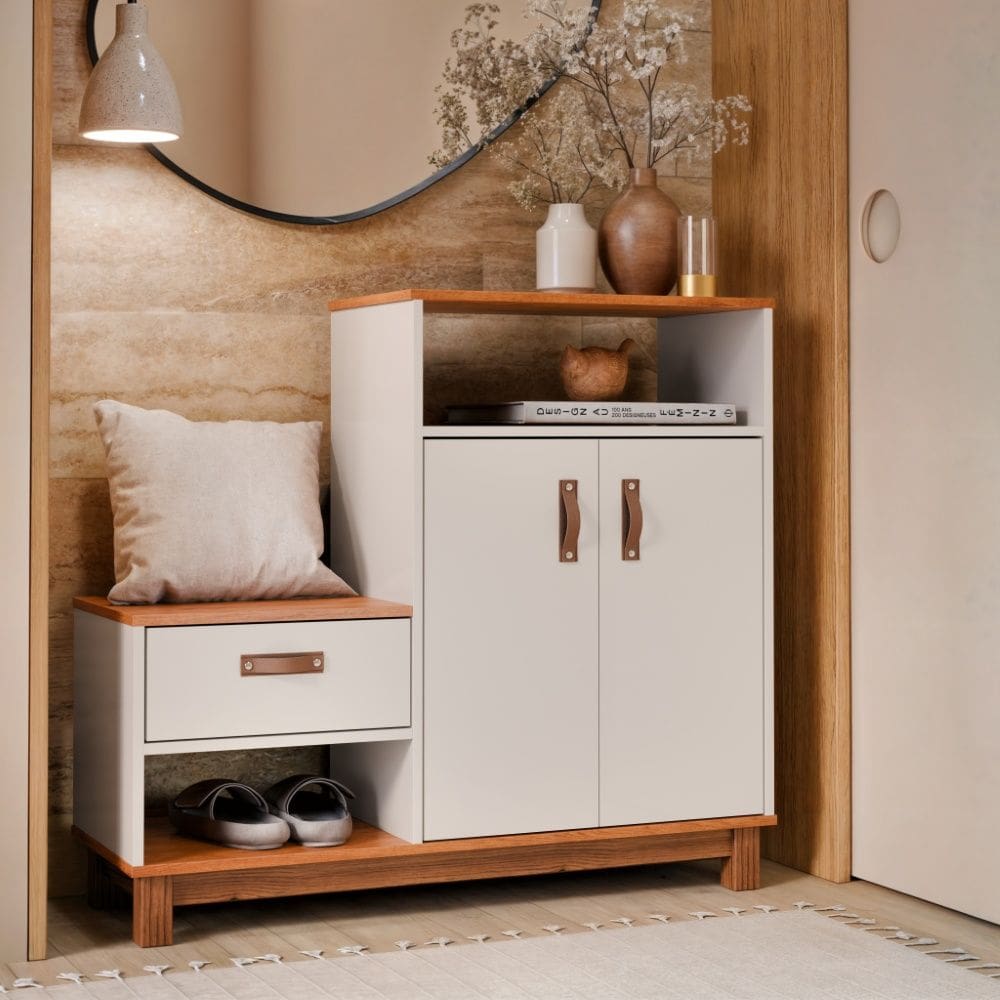 Cômoda Sapateira Organic Off White Freijó EJ Móveis