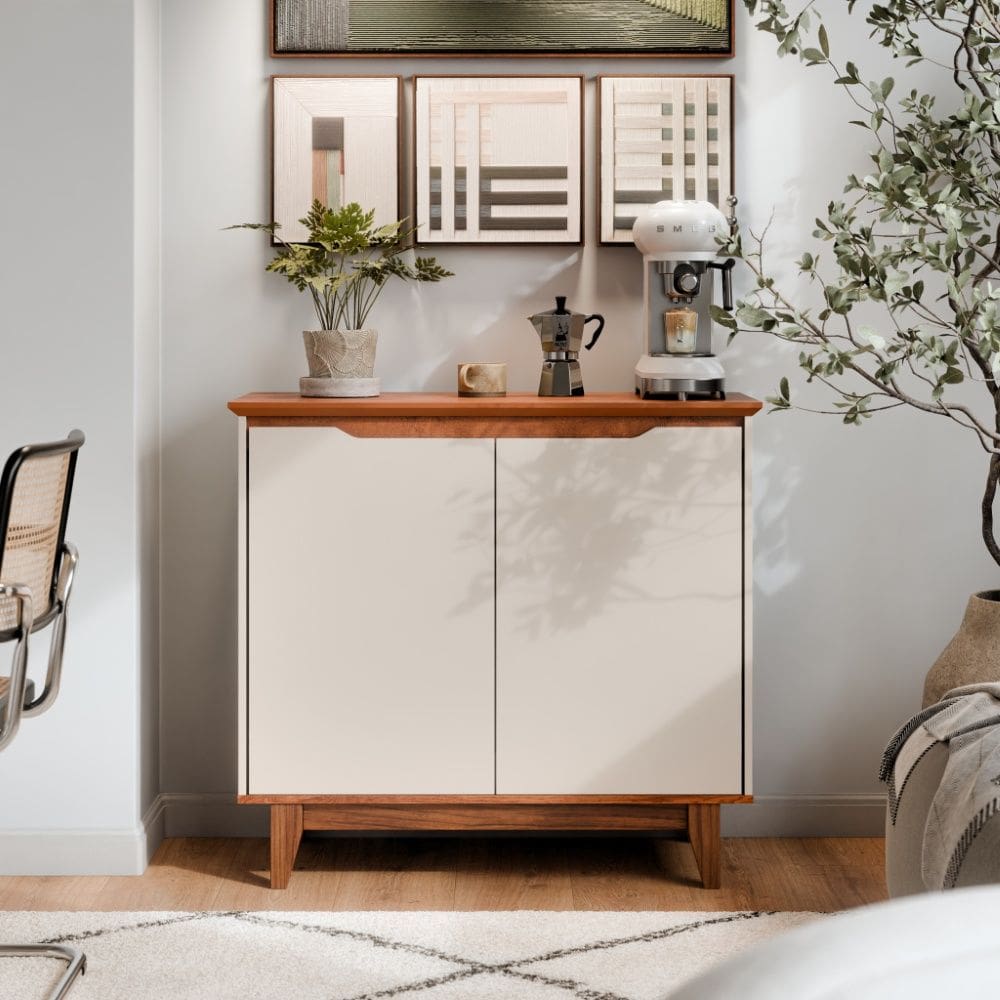 Buffet Aparador 2 Portas sem Gaveta Flow Off White Freijó EJ Móveis