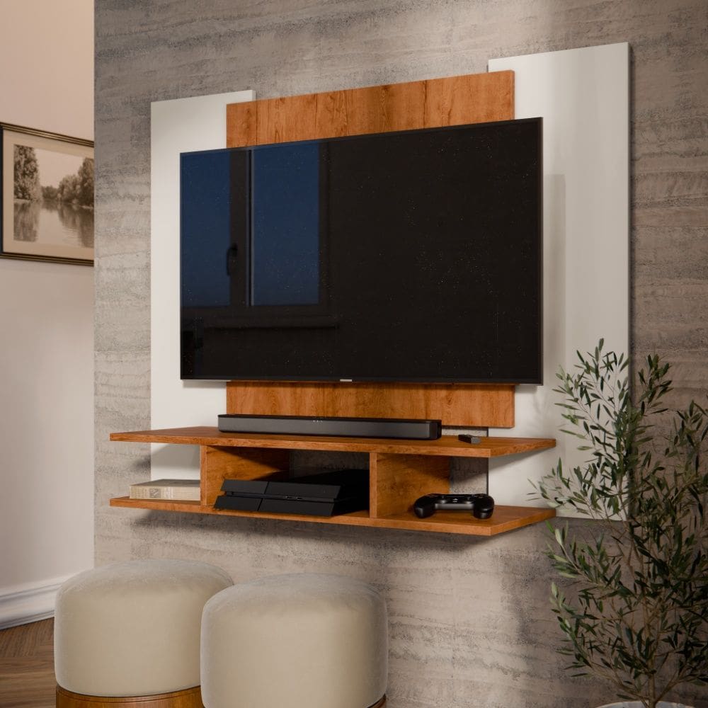 Painel Suspenso 8455 Para TV até 50 Polegadas Off White Freijó EJ Móveis