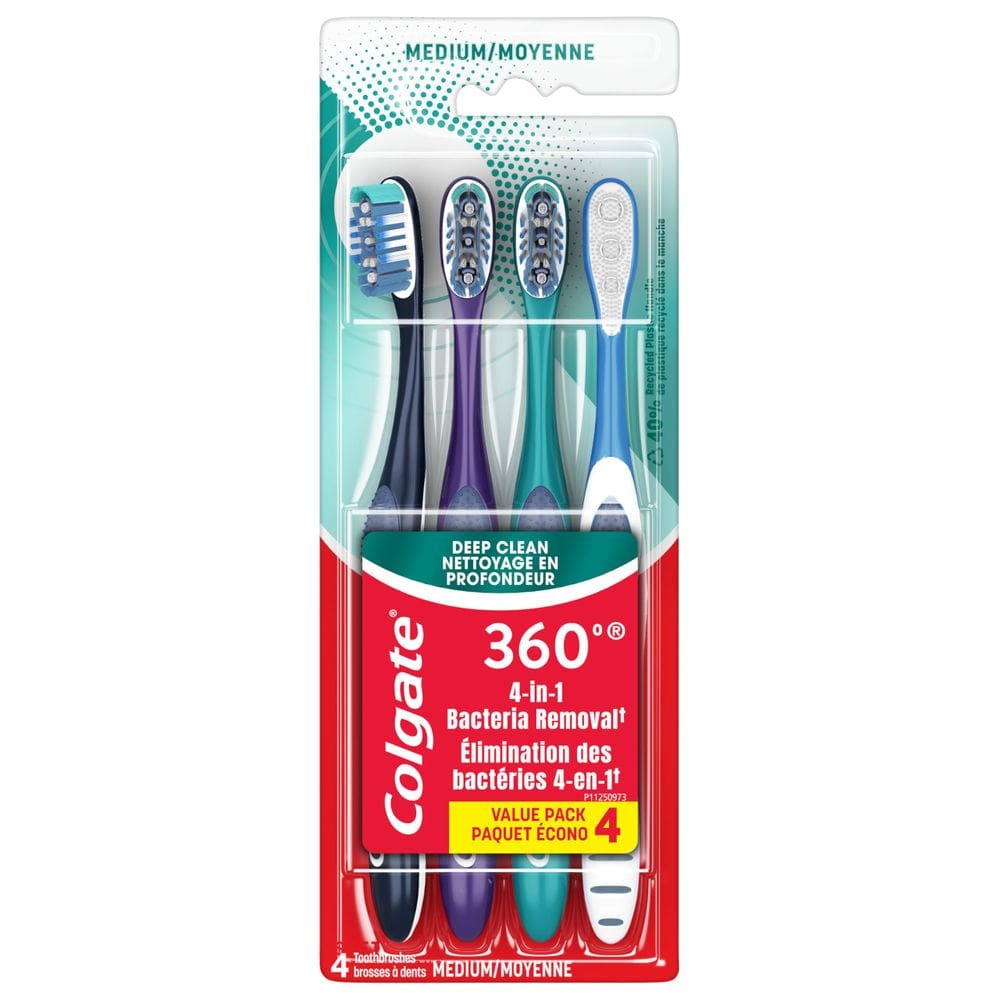 Escova de dentes Colgate 360 Medium Bristles, pacote com 4