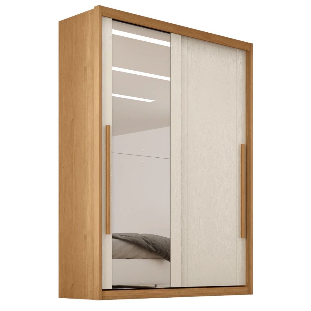 Guarda Roupas Casal 2 Portas de Correr com Espelho 100% MDF 3 Gavetas Ravena