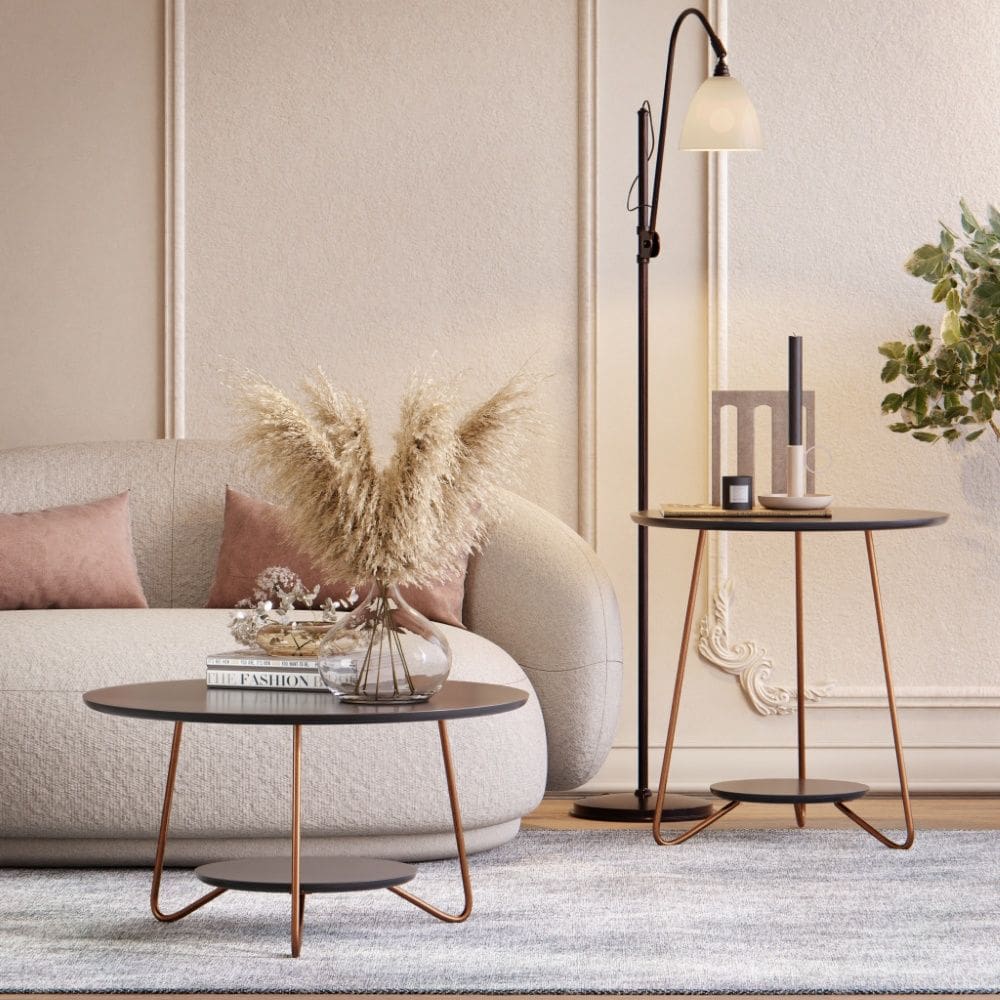 Conjunto Mesa de Centro e Apoio Liz 21720 Preto EJ Móveis