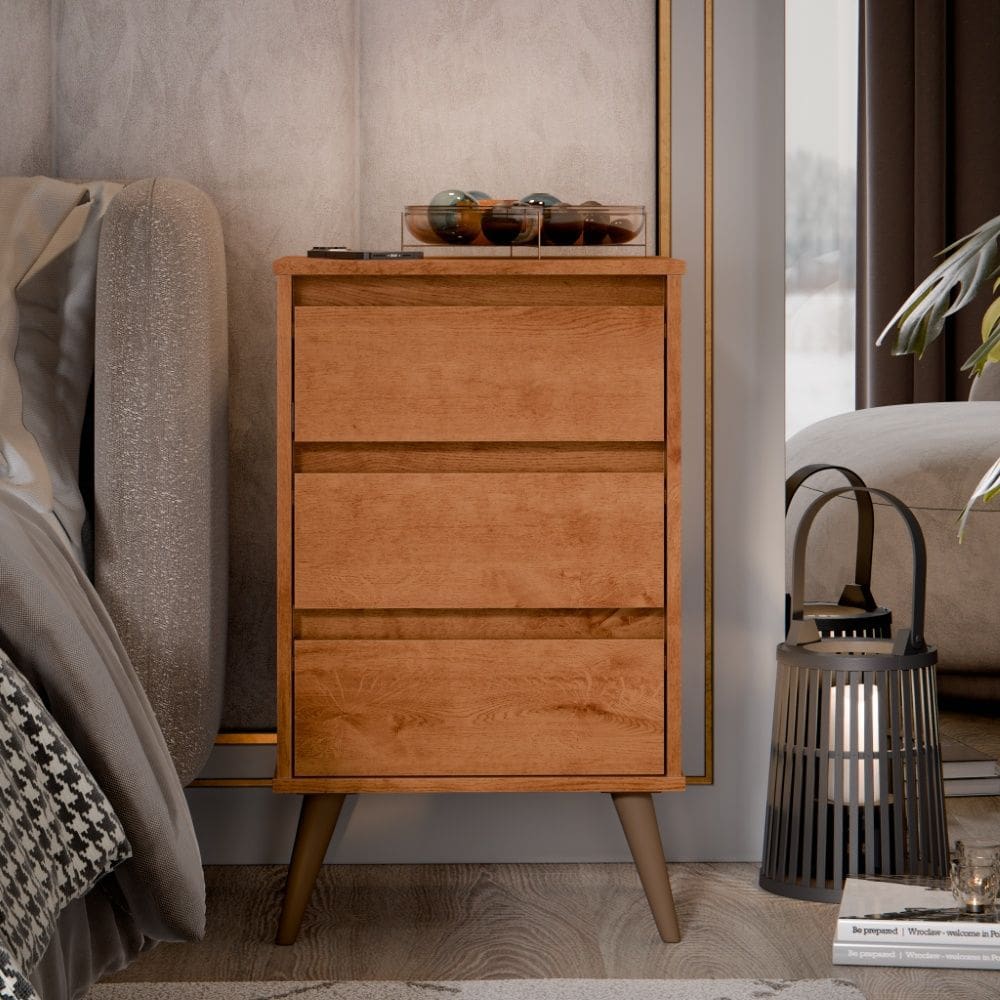 Mesa de Cabeceira Retro Wood 3 Gavetas Freijó EJ Móveis