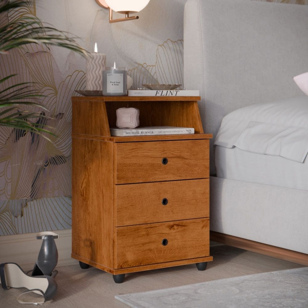 Mesa de Cabeceira 25865 Luxo New 3 Gavetas Freijó EJ Móveis