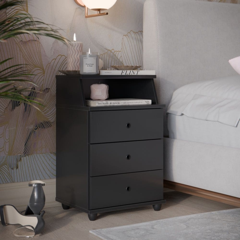 Mesa de Cabeceira 25820 Luxo New 3 Gavetas Preto EJ Móveis