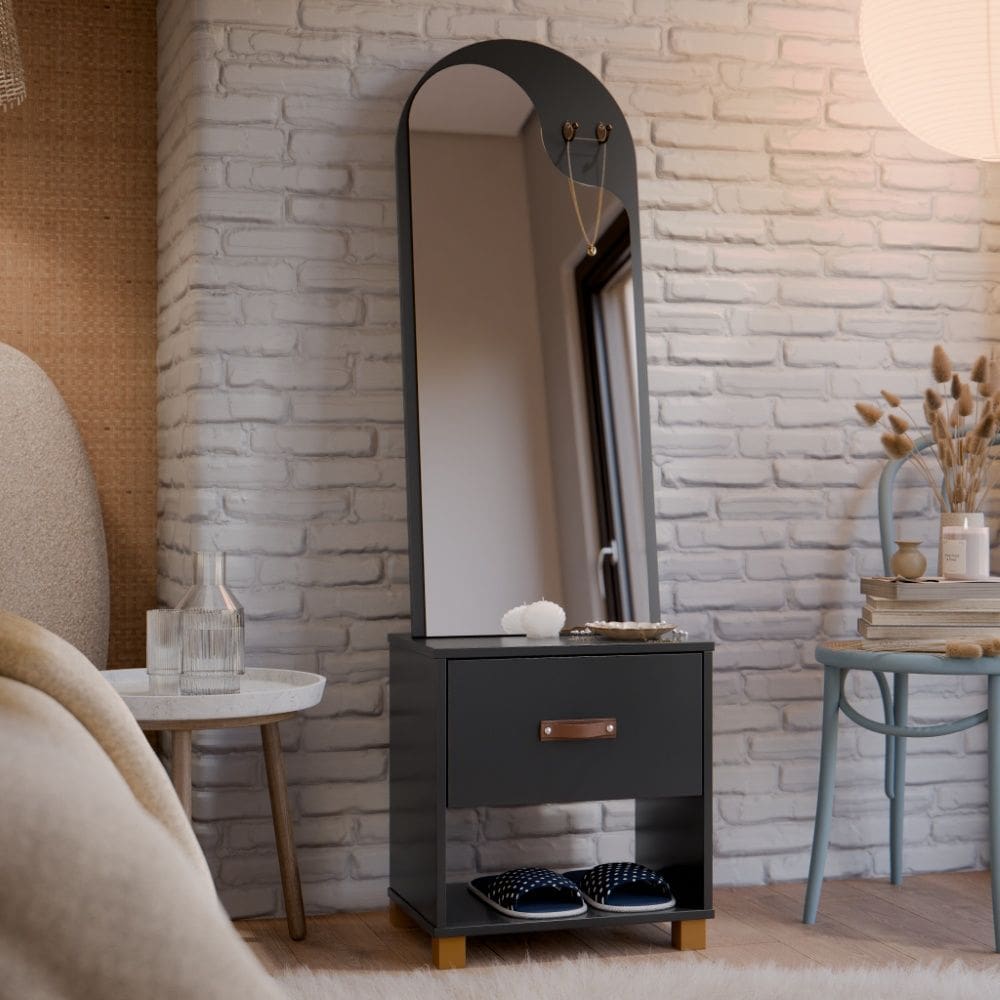 Penteadeira Organic com Espelho e 1 Gaveta Preto EJ Móveis