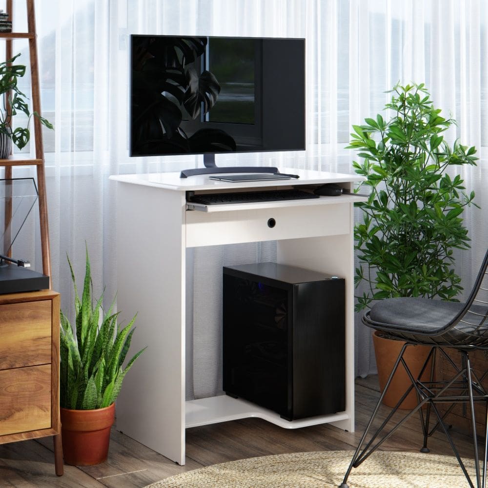 Mesa de Computador Escrivaninha Prática com Gaveta 6700 Branco EJ Móveis