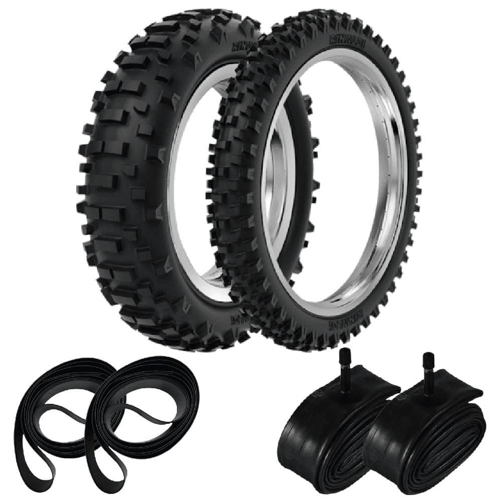 Kit Pneu Cross Off Road 90/90-21 + 140/80-18 He40 Rinaldi + Camaras + Cintas