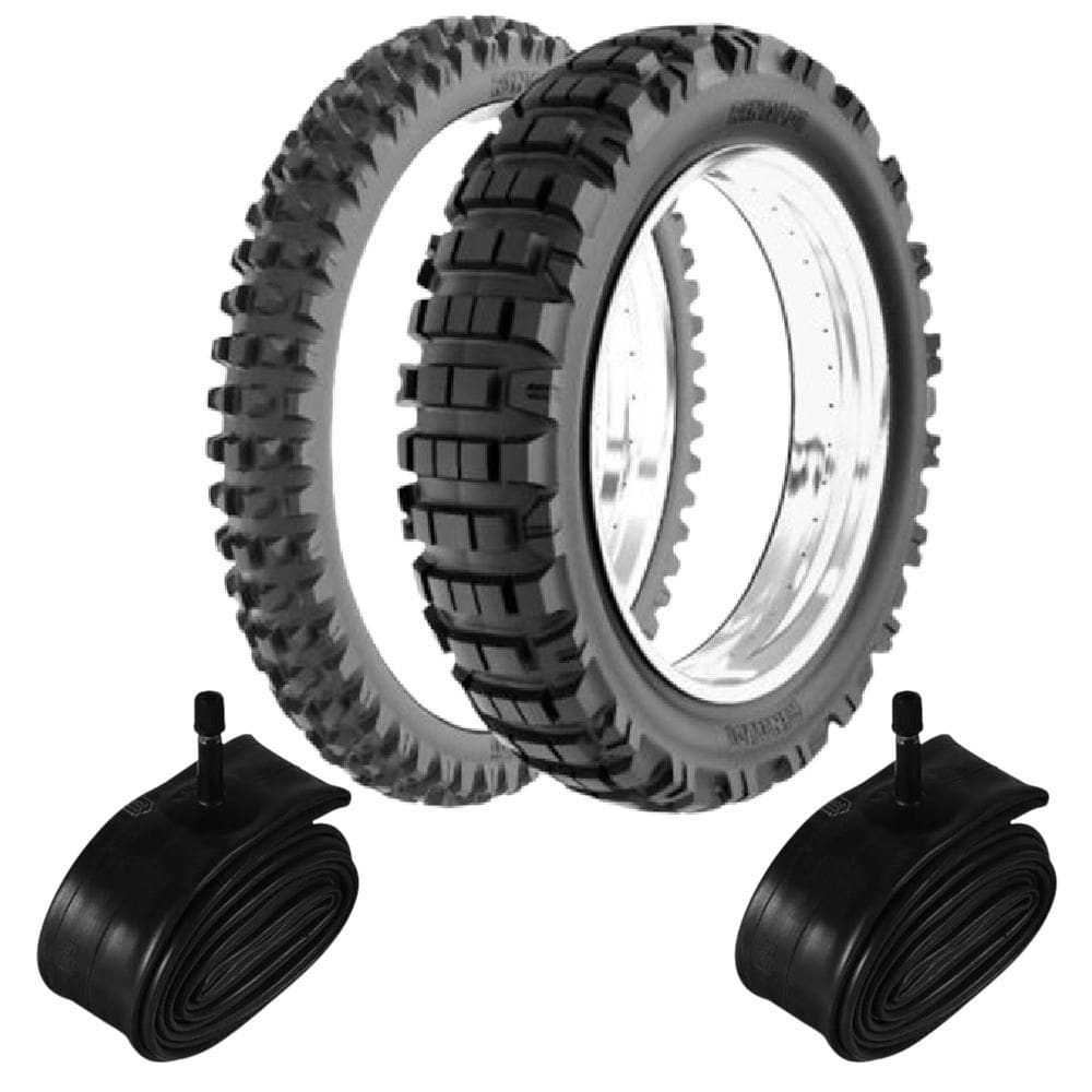 Kit Pneu Moto Cross Trilha 140/80-18 + 90/90-21 He42 Rinaldi + Camaras