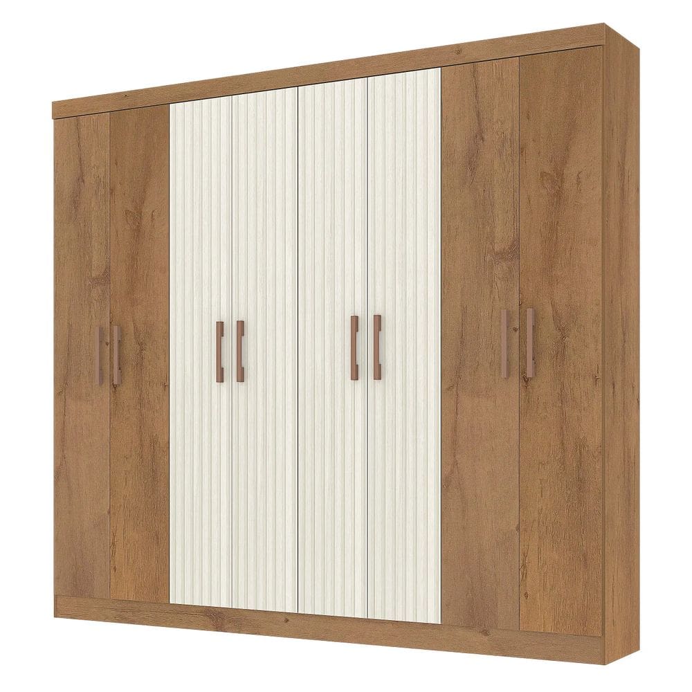 Guarda Roupa Petropolis Casal 8 Portas 2 Gavetas Atualle Cor Canelato Rústico 3D Off White