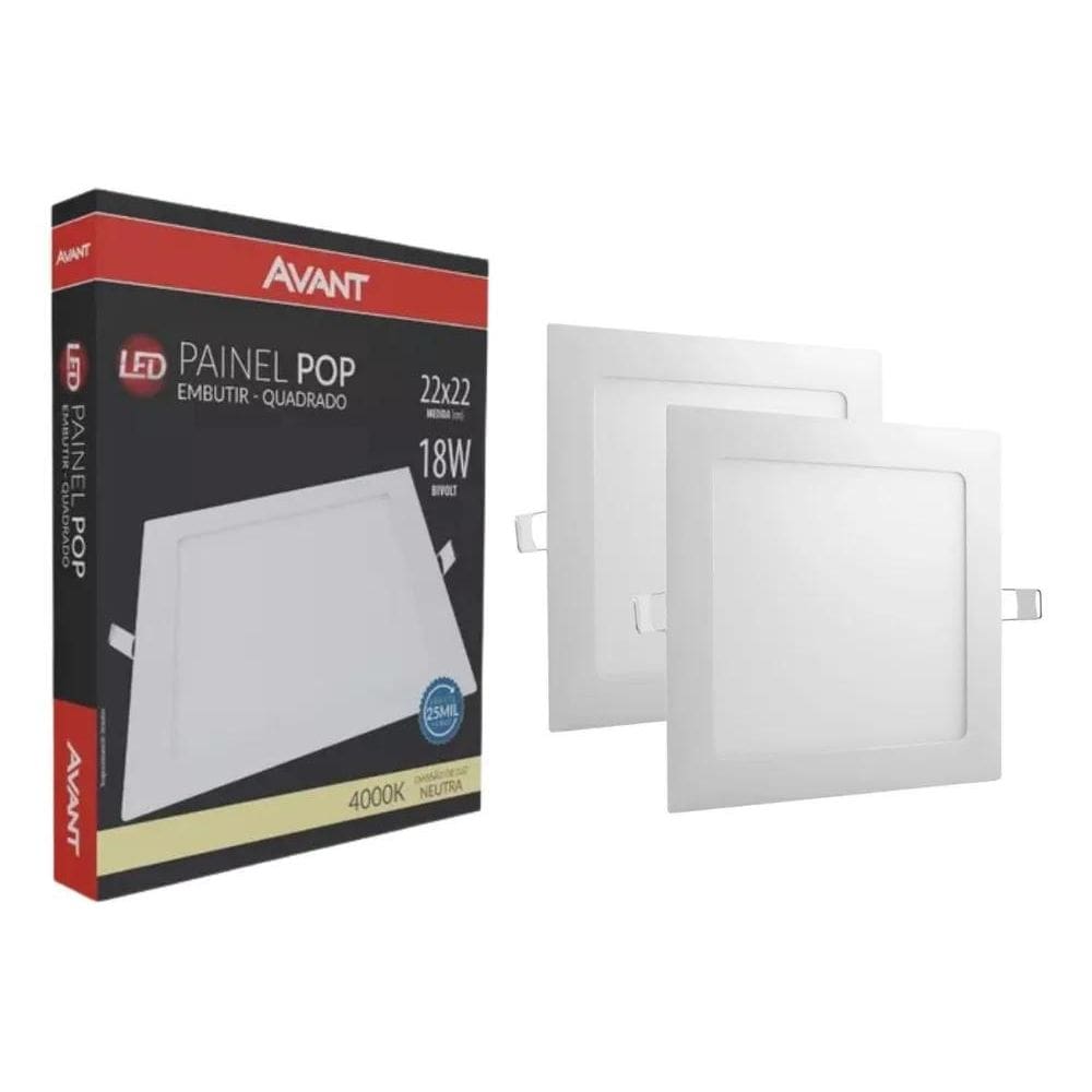 Kit 2 Painel Plafon Led 18W Quadrado Embutir Luminária 4000K