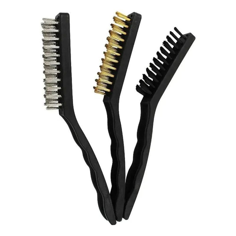 Jogo 3 Escovas Grandes Cerdas Aco Latao Nylon Cabo Plastico