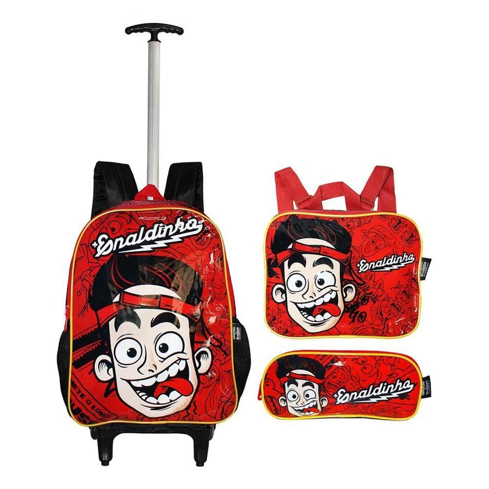 Kit Mochila Enaldinho Rodinhas Infantil Escolar Aulas Oficia