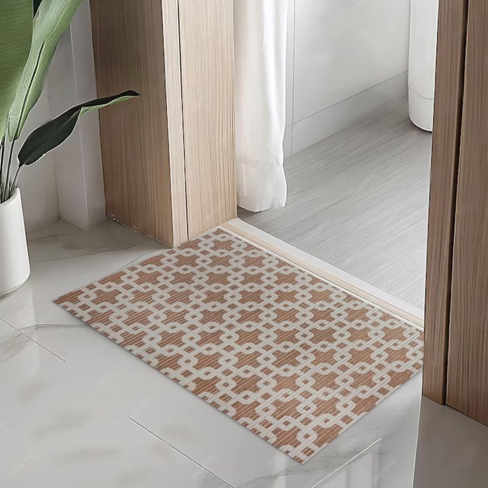 Tapete Passadeira Capacho Emborrachada Antiderrap. 0,65x1,00 Elos Marrom Bege