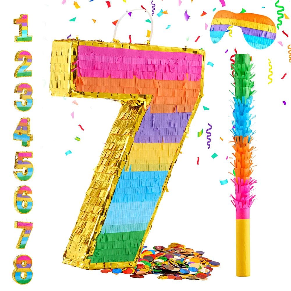 Pinata MUWOOB Rainbow Number 7 para festa de 7º aniversário
