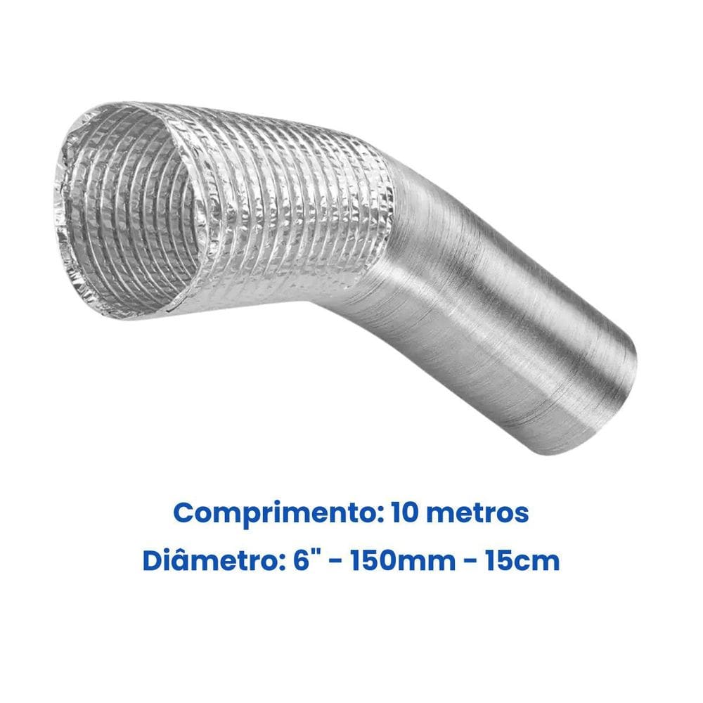 Duto Flexível Alumínio 6 Pol X 10M 150Mm Ventilação Coifa