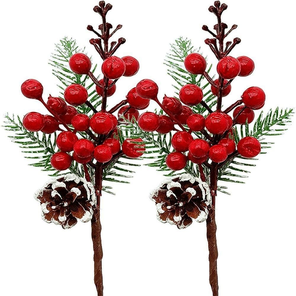 Galhos Pick Berry Vermelho Decoração De Natal 30cm Kit 4pçs