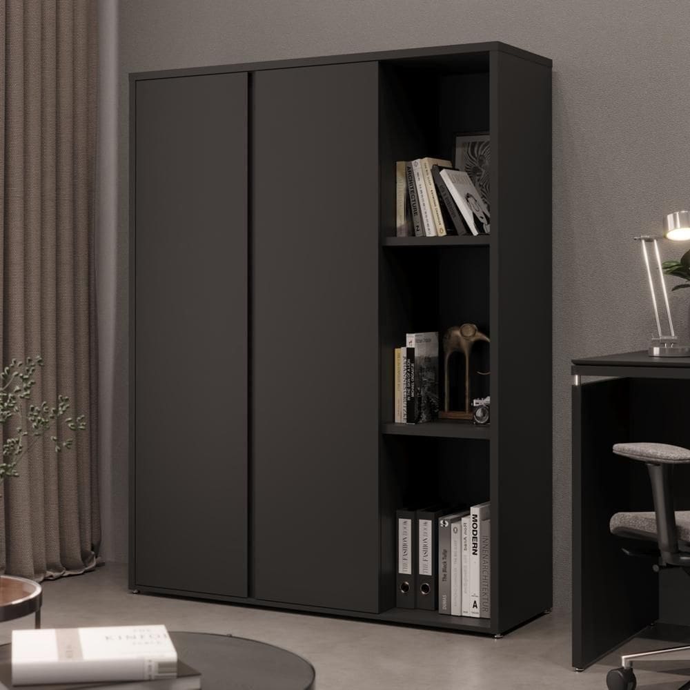 Armário Para Escritório 9 Prateleiras E 2 Portas Tundra - Preto