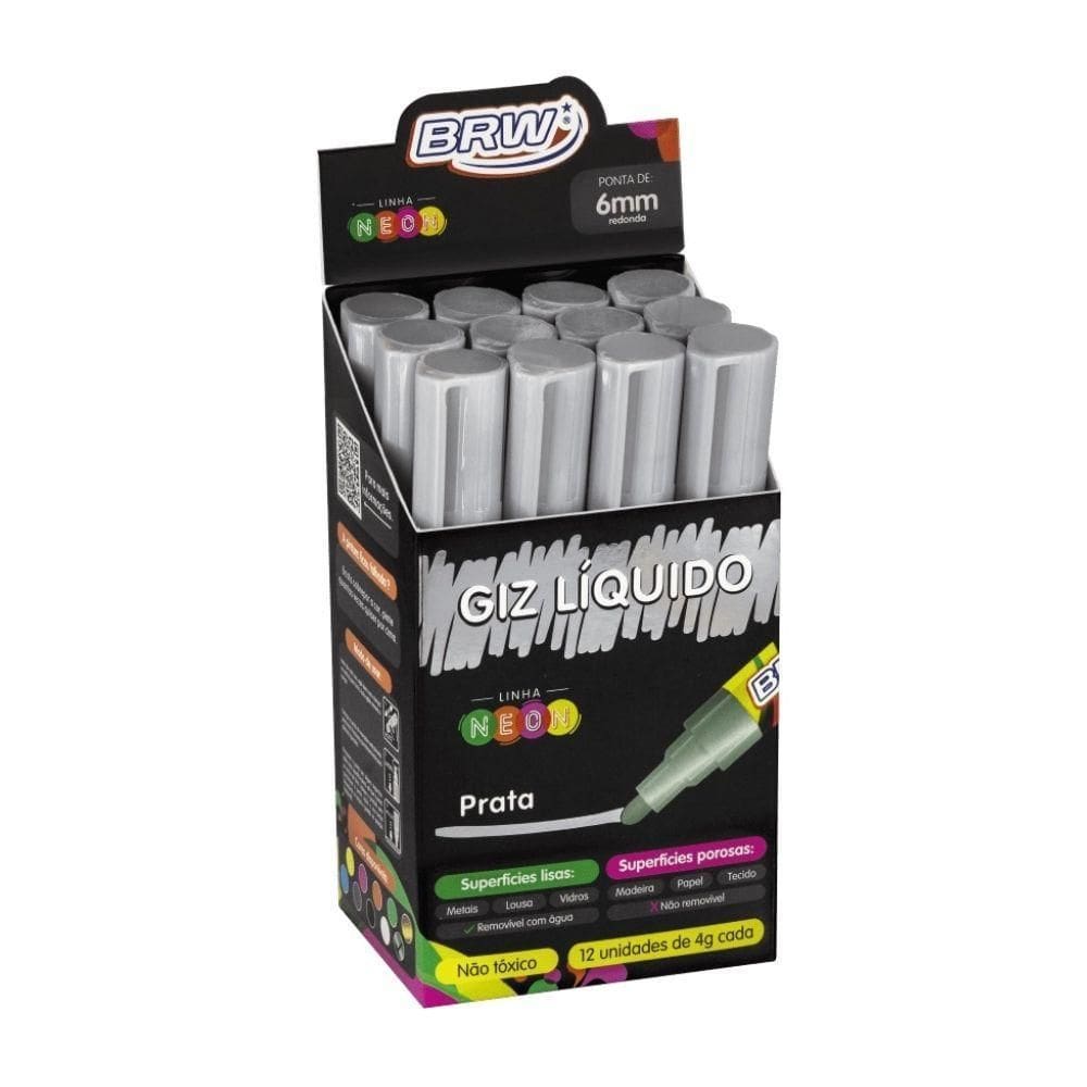 Caixa Caneta Giz Líquido 6mm 4g Evoke Com 12 Unidades Brw Prata