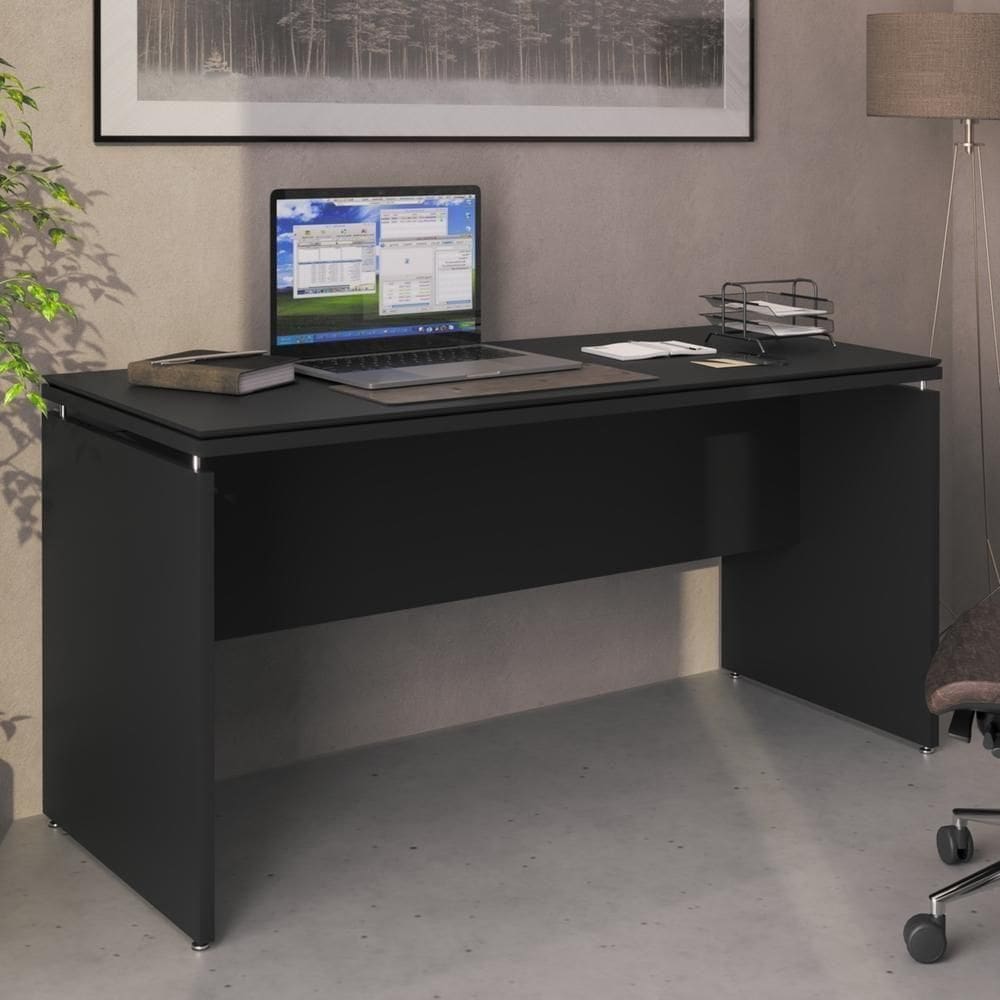 Mesa Para Escritório Com Tampo Duplo 25mm Tundra - Preto