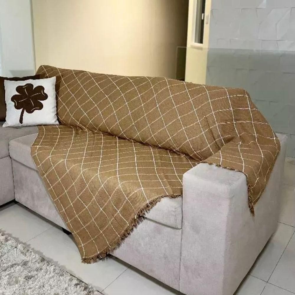Manta Para Sofá E Cama Grande 2 E 3 Lugares 2,40x1,80 De Luxo Protetora De Sofa Gigante Listrada Caramelo