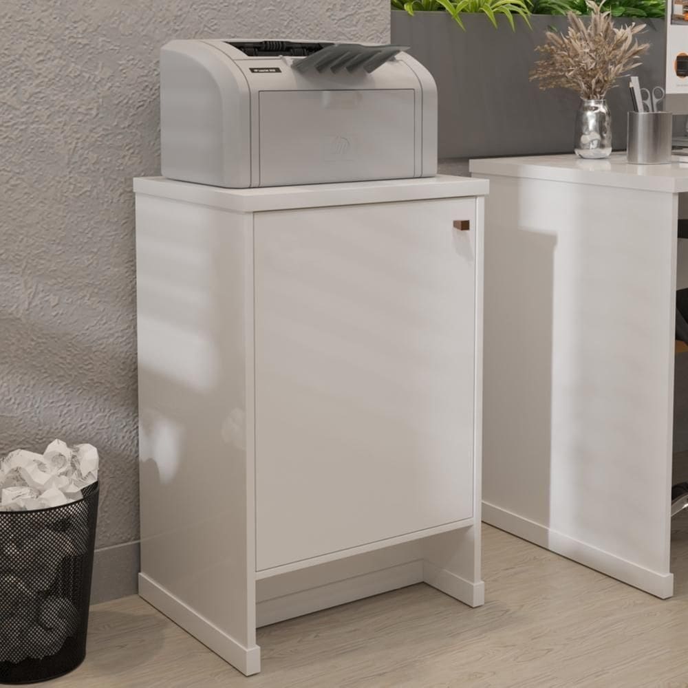 Balcão Baixo Com Porta E Prateleira Para Escritório Verbena - Branco