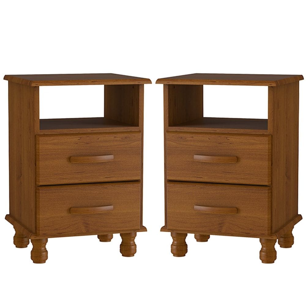 Kit 2 Mesas de Cabeceira 2 Gavetas 100% Madeira Maciça Veneza