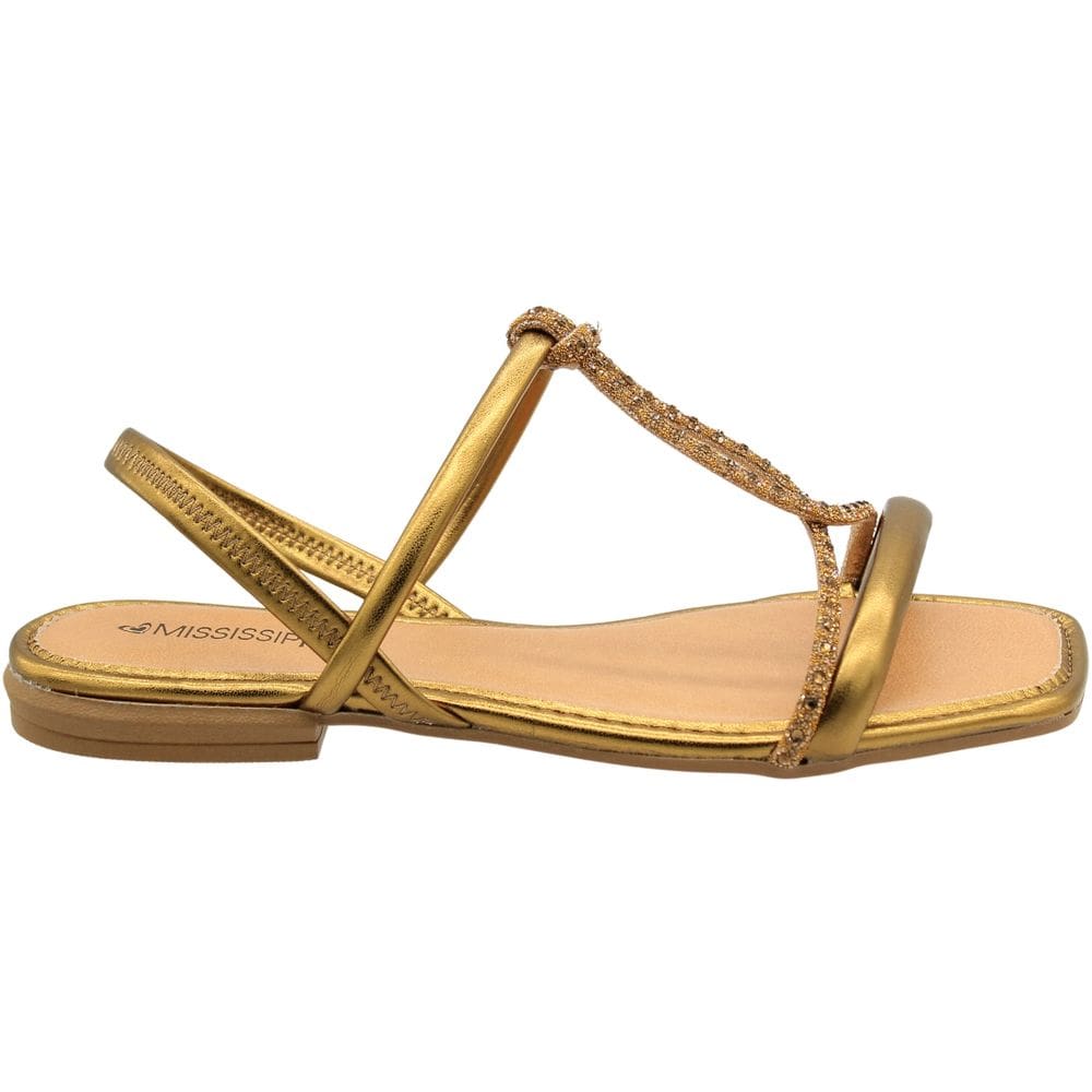 Sandália Rasteira Mississipi Tira Strass Calce Fácil Feminino