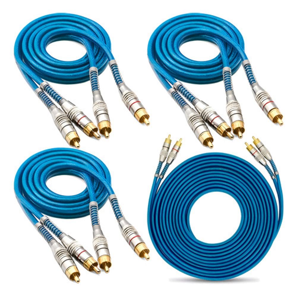 3 Cabos Rca 1 Metro + Cabo Rca 5 Metro Azul