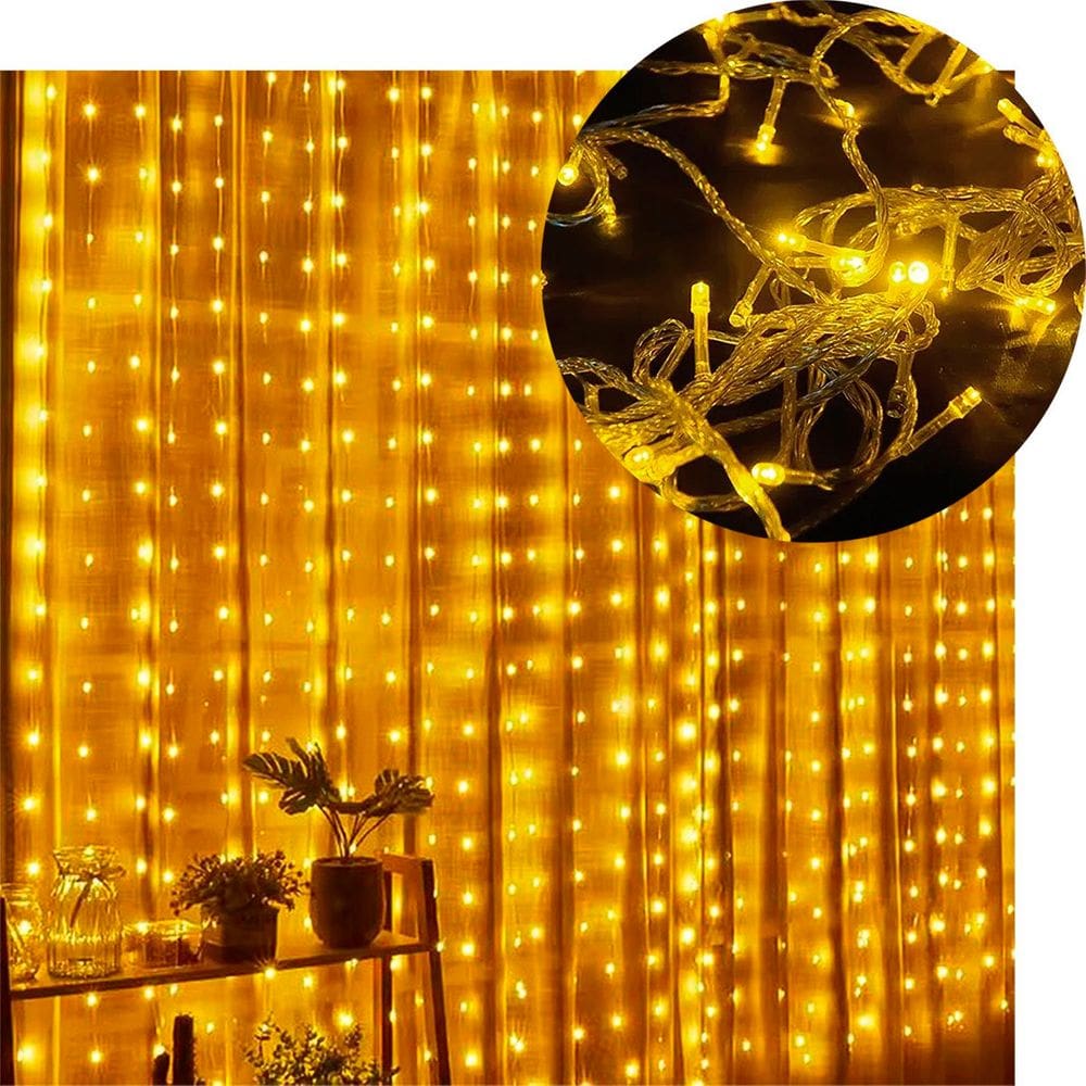 Pisca Cortina Natalina 900 Lâmpadas LED Amarelo De 4x3m 127v