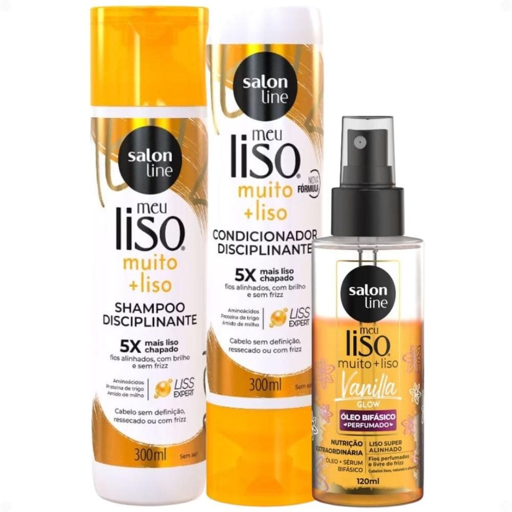 Kit Salon Line Meu Liso Muito + Liso: Shampoo, Condicionador 300ml e Óleo Bifásico Capilar 120ml