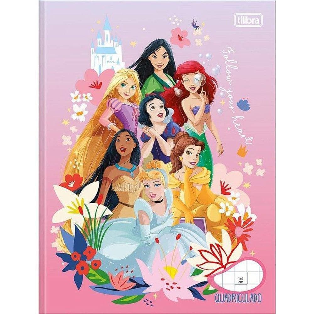 Caderno Quadriculado Univers. Princesas 40Fls Brochura 1X1Cm