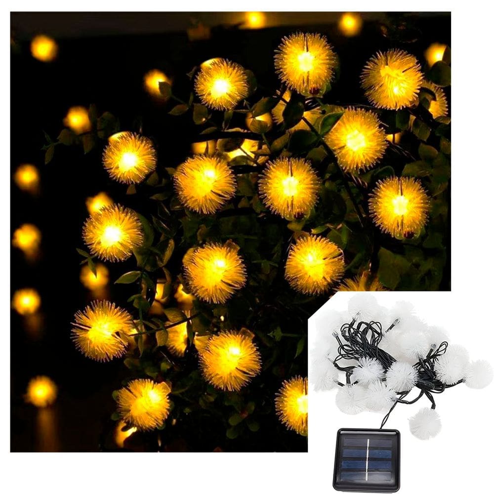 Pisca Cordão Natal Solar 20 Dente De Leão LEDs Amarelo De 5m