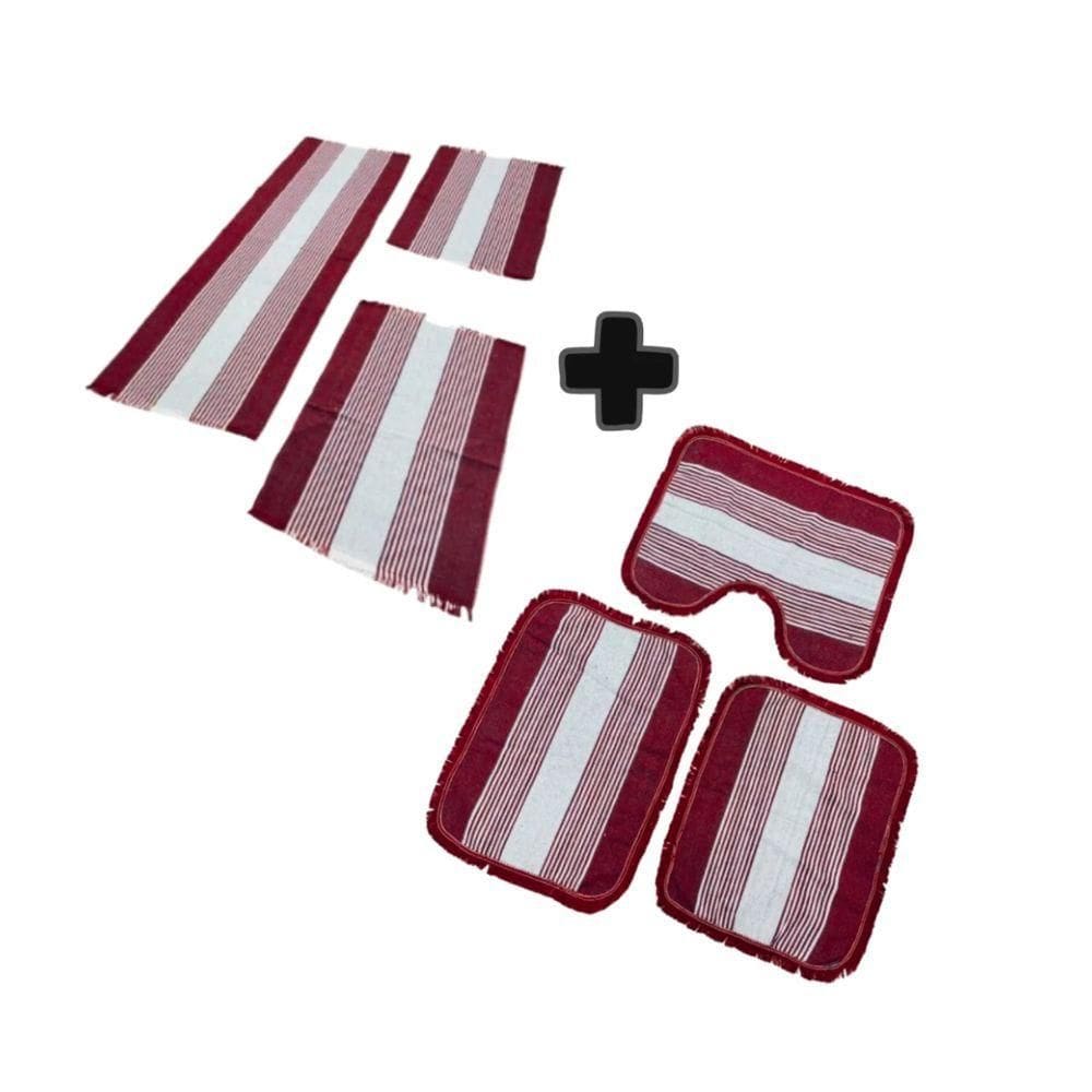 Jogo De Banheiro + Kit Passadeira Tapete De Cozinha 3 Peças De Casa Vinho