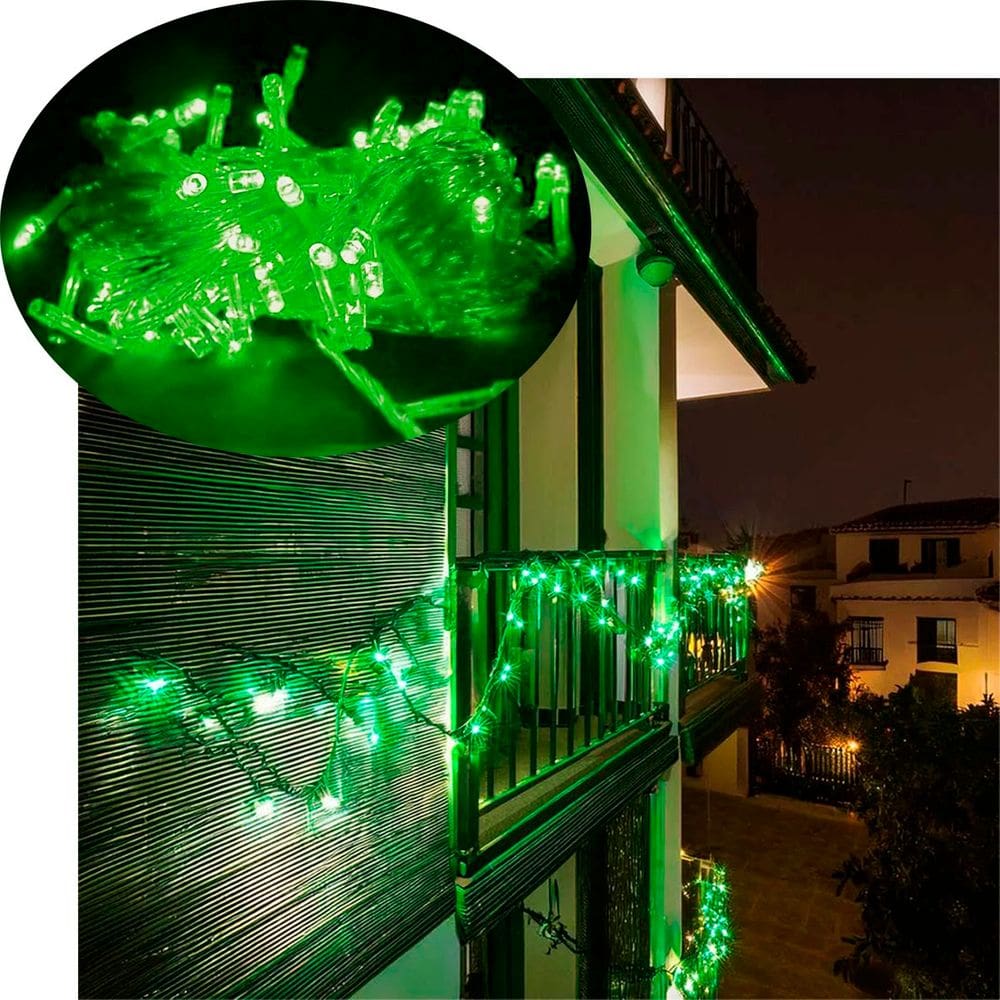 Pisca Cordão Varal Natal 100 Lâmpadas LEDs Verde De 220v 10m
