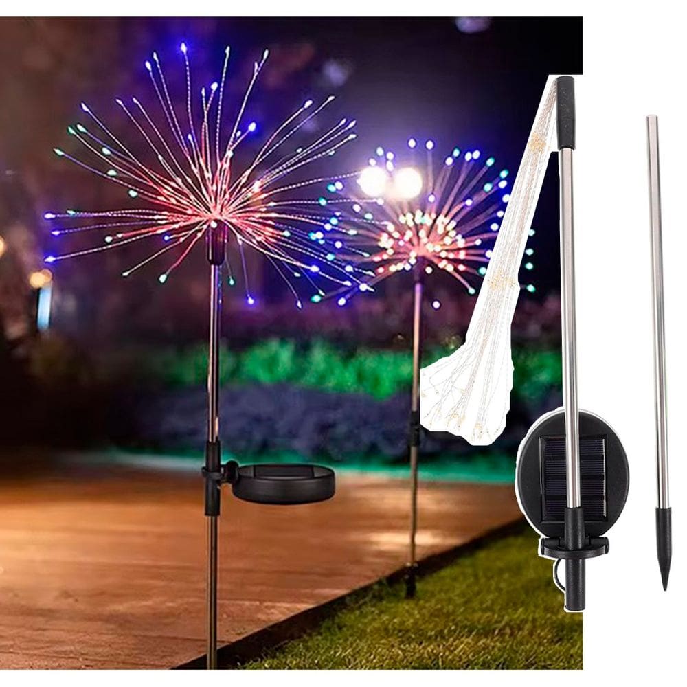 Pisca Solar Jardim Natal Fogos Artifício Luzes LEDs Colorido